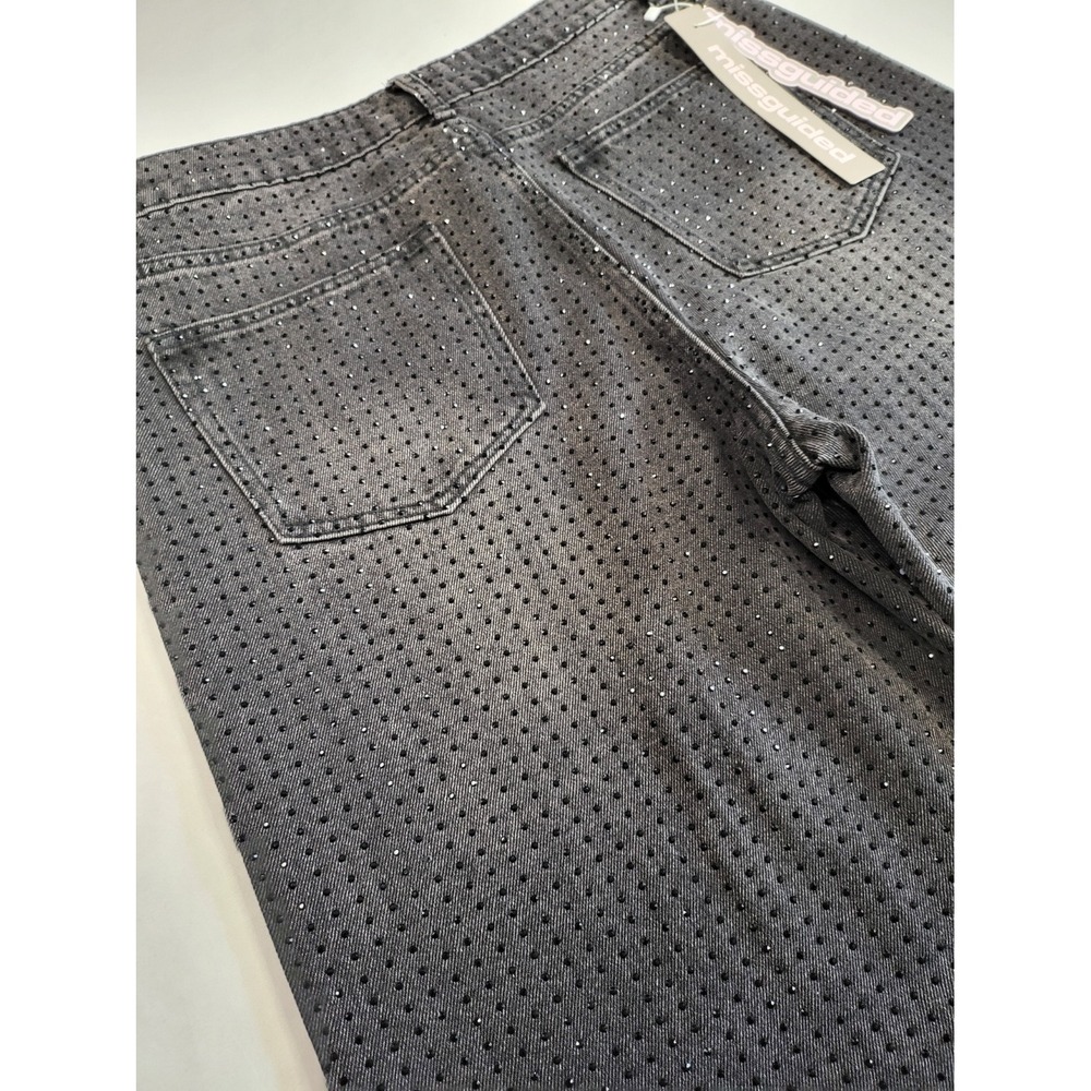 NWT Missguided Wide Leg High Rise Rhinestone Embellished Jeans 30 - Picture 11 of 11